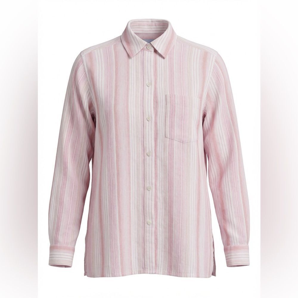 SIGRID OLSEN WOMENS LINEN BLOUSE PINK STRIPED SIZE M